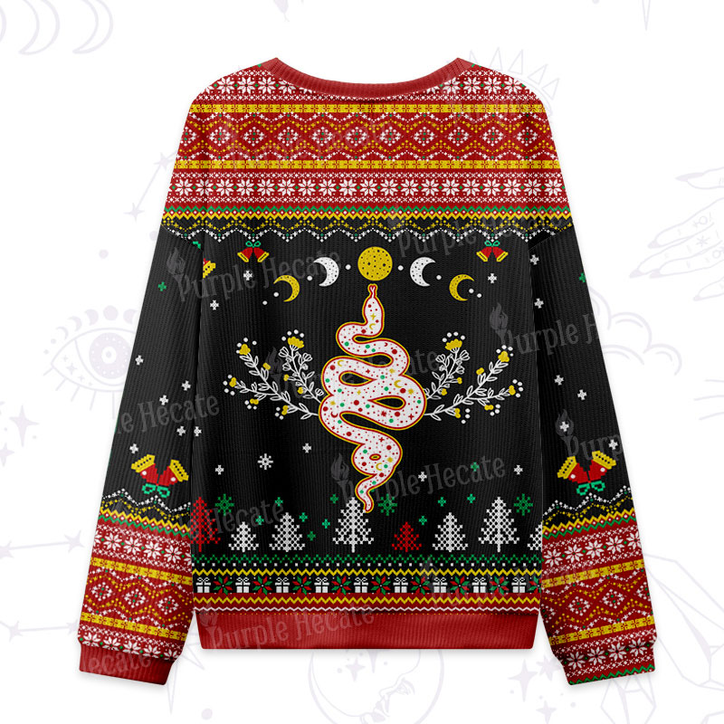 Purplehecate Snake And Moon Phase Ugly Christmas Sweatshirts 