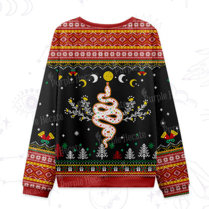 Purplehecate Snake And Moon Phase Ugly Christmas Sweatshirts 