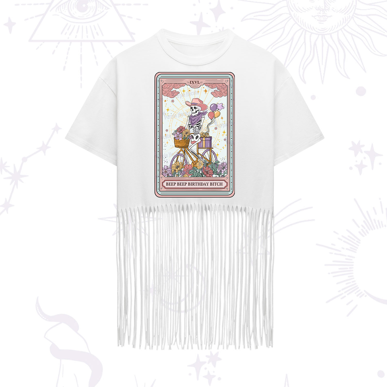 Purplehecate The Beep Beep Birthday Bitch Tarot Fringe Hem T-Shirt