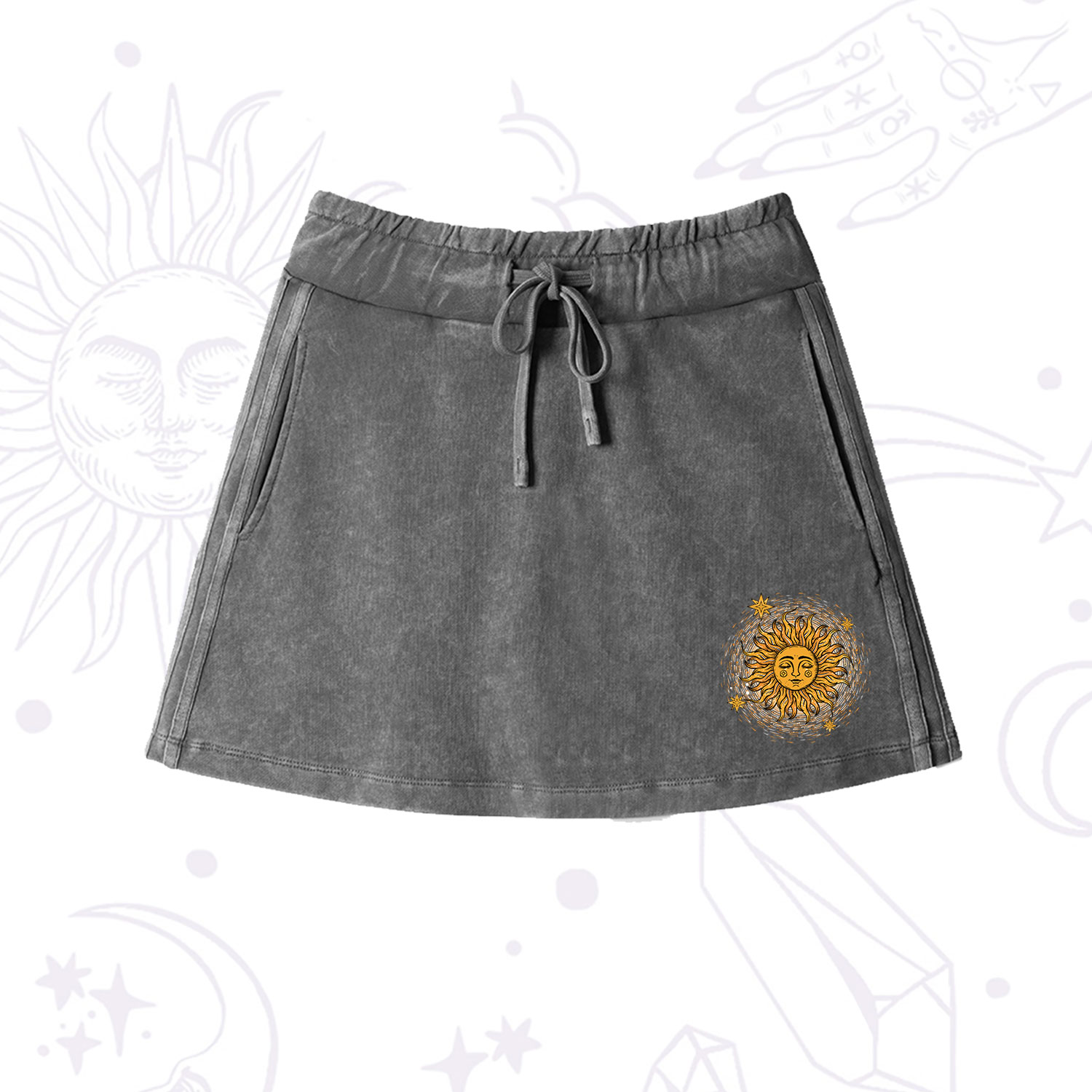 Purplehecate Celestial Sun Washed Drawstring Mini Skirt