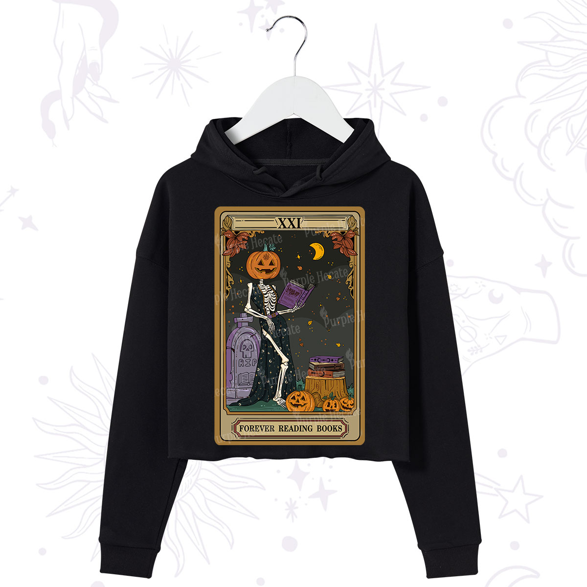 Purplehecate The Forever Reading Books Tarot Halloween Crop Hoodie