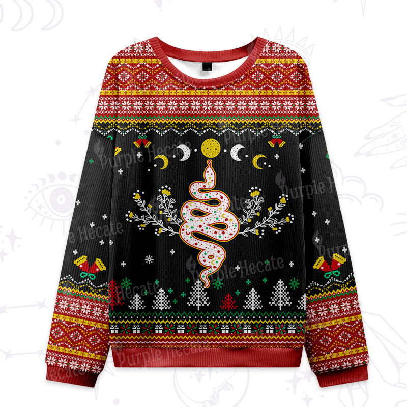 Purplehecate Snake And Moon Phase Ugly Christmas Sweatshirts 