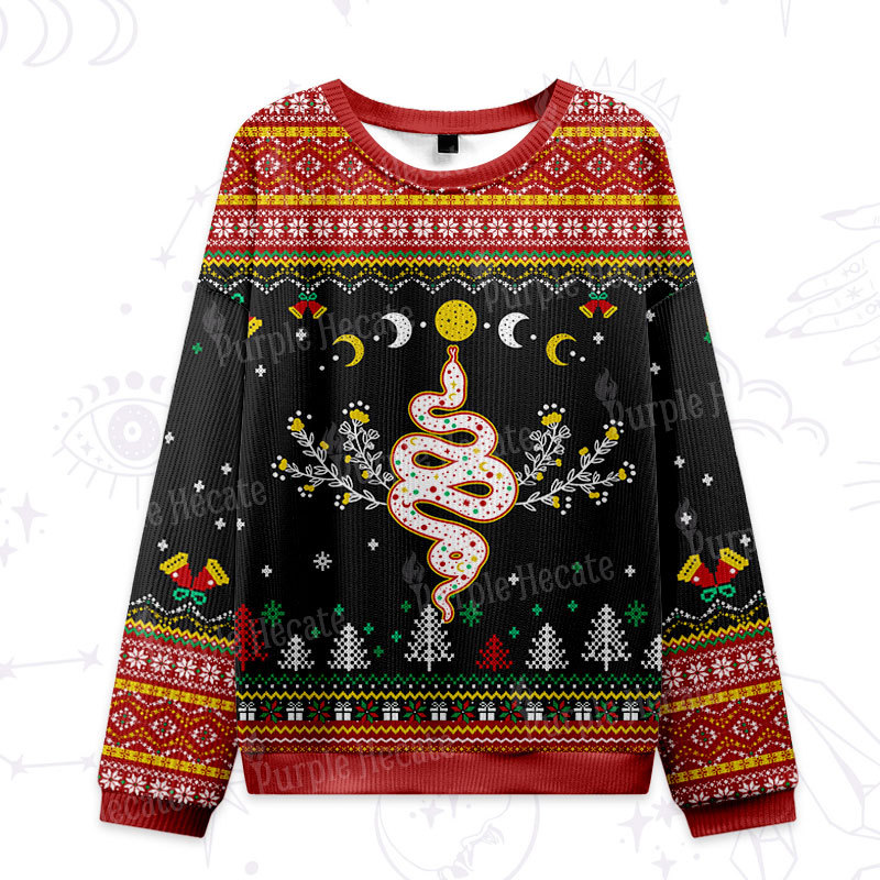Magic Purplehecate Snake And Moon Phase Ugly Christmas Sweater 
