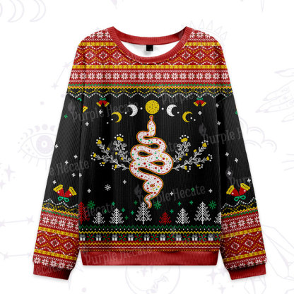 Purplehecate Snake And Moon Phase Ugly Christmas Sweatshirts 
