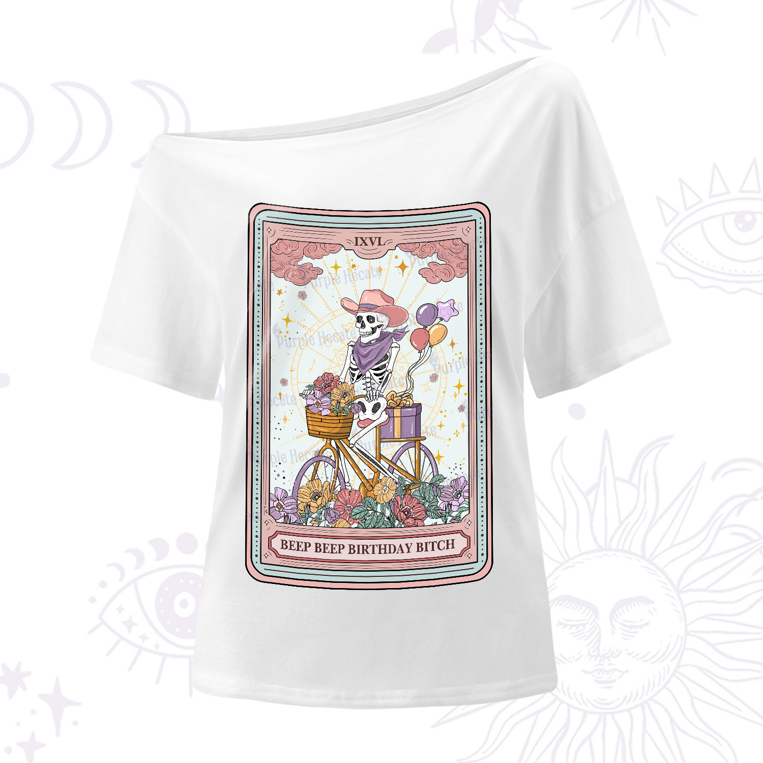 Purplehecate The Beep Beep Birthday Bitch Tarot One-Shoulder T-Shirt