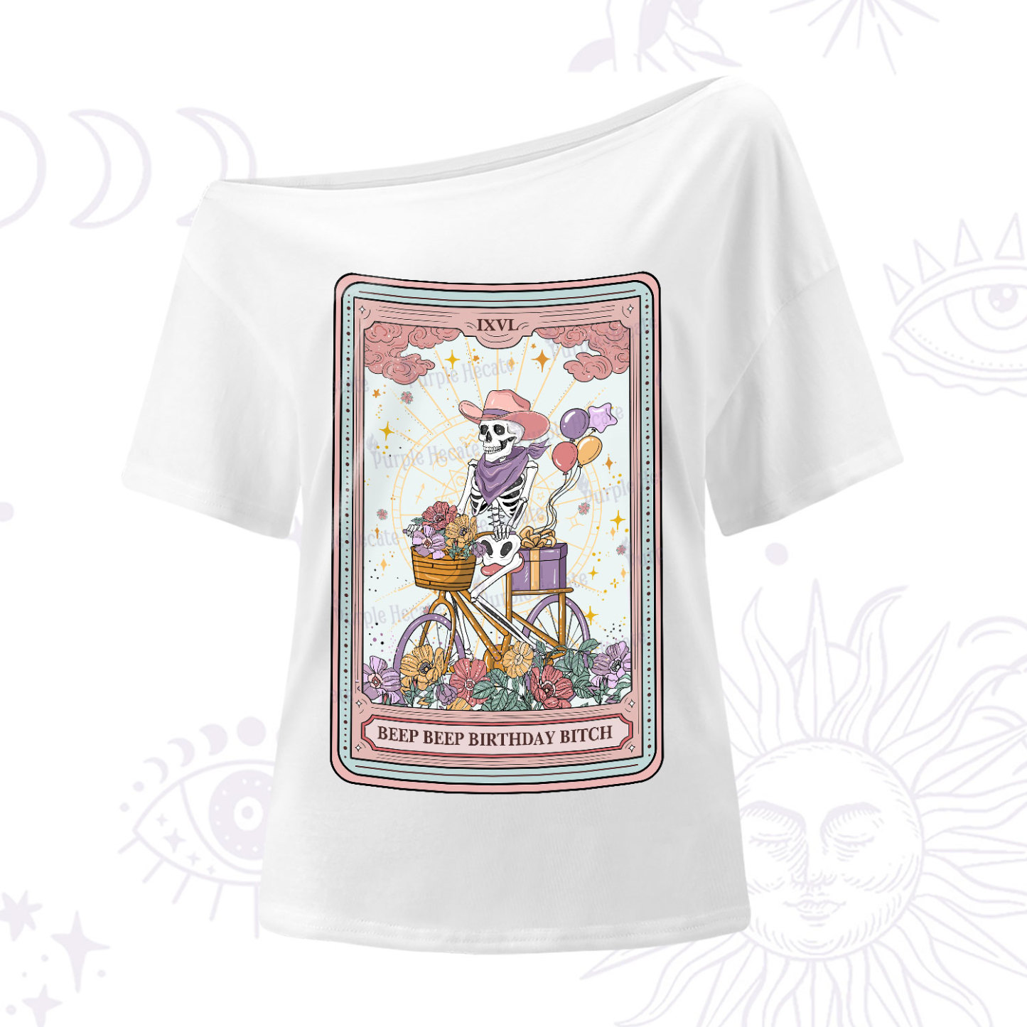Purplehecate The Beep Beep Birthday Bitch Tarot One-Shoulder T-Shirt