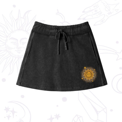 Purplehecate Celestial Sun Washed Drawstring Mini Skirt