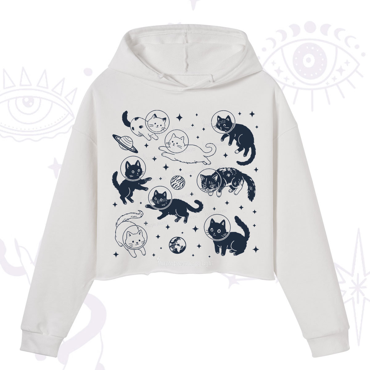 Purplehecate Cats in Space Crop Hoodie