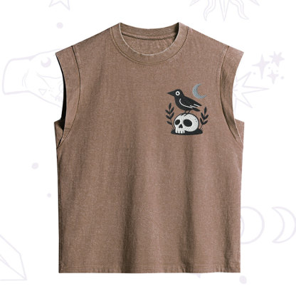 Purplehecate Witchy Crow Skull Embroidered Vintage Washed Tank