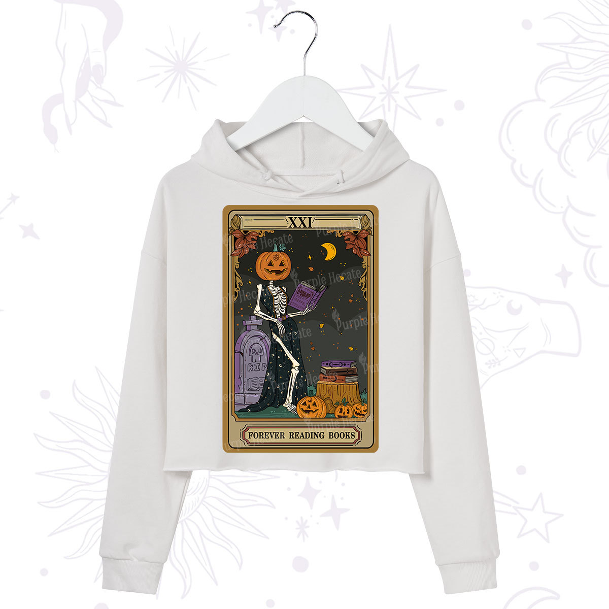 Purplehecate The Forever Reading Books Tarot Halloween Crop Hoodie