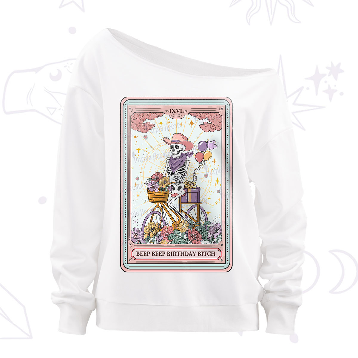 Purplehecate The Beep Beep Birthday Bitch Tarot Off The Shoulder Sweatshirt