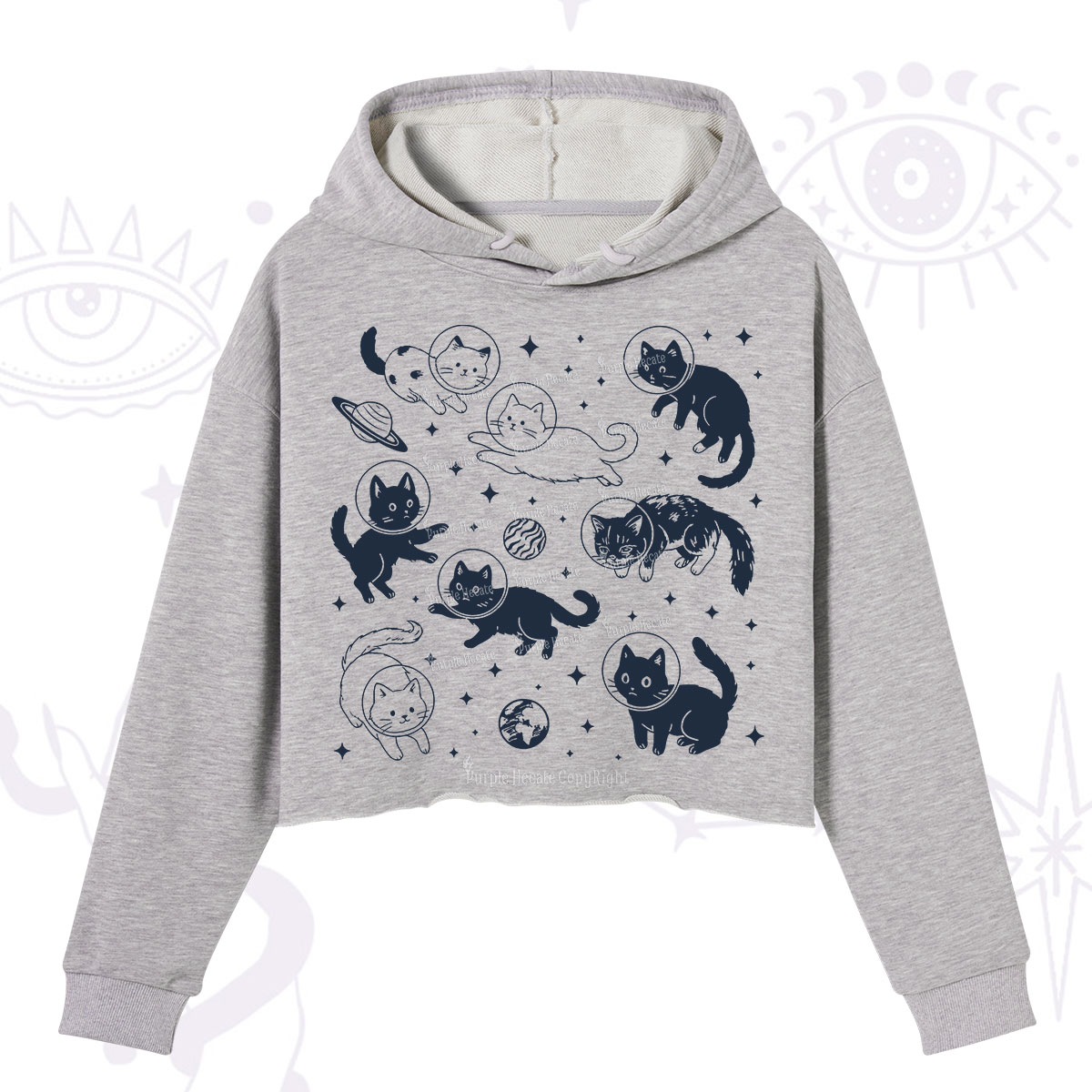 Purplehecate Cats in Space Crop Hoodie
