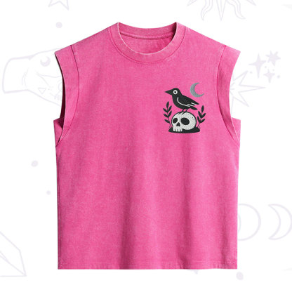 Purplehecate Witchy Crow Skull Embroidered Vintage Washed Tank