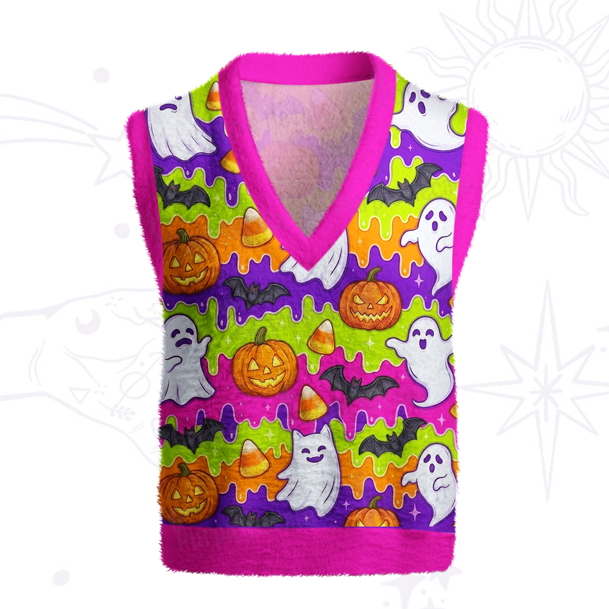 Purplehecate Halloween Ghost Jack‑o'-Lantern Ugly Sweater Vest