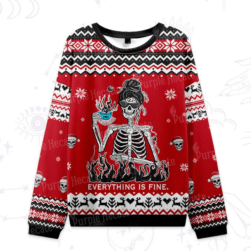 Purplehecate Everything Is Fine Ugly Christmas Sweatshirts