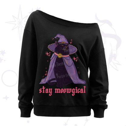 Purplehecate Stay Meowgical Cat Off The Shoulder Sweatshirt