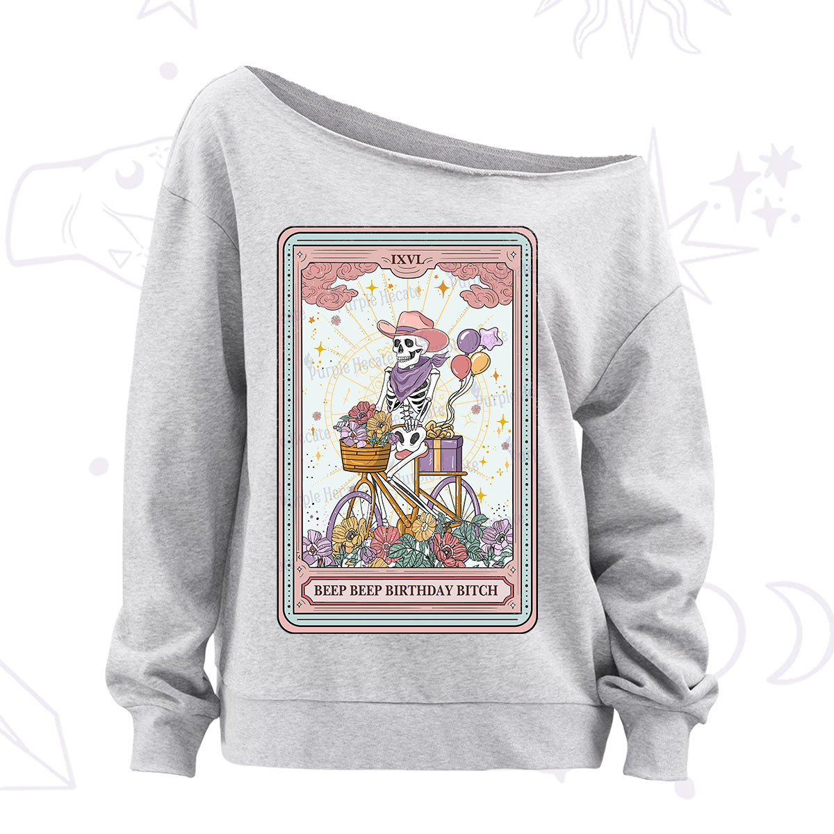 Purplehecate The Beep Beep Birthday Bitch Tarot Off The Shoulder Sweatshirt