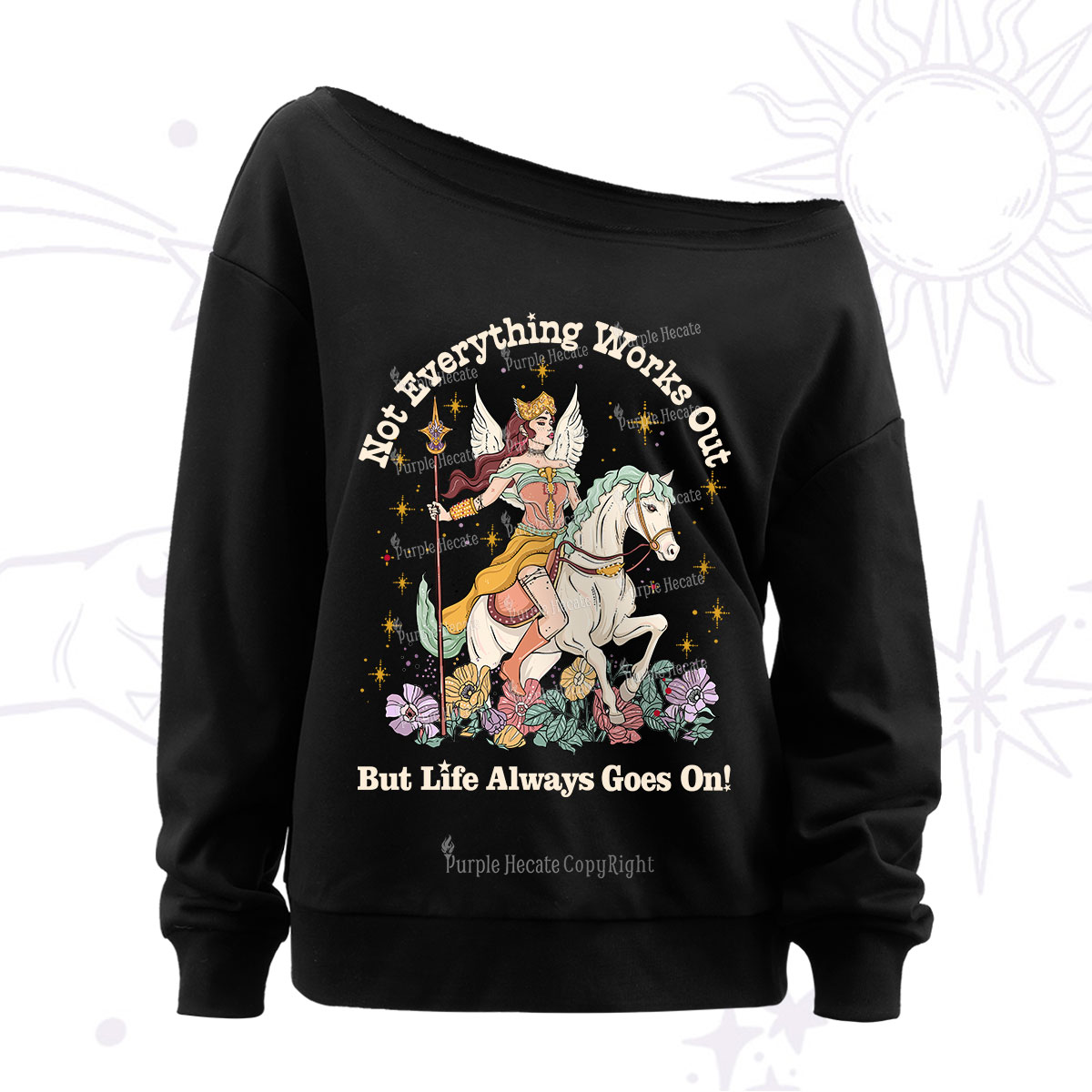 Purplehecate Not Everything Works Out But Life Always Goes On Off The Shoulder Sweatshirt