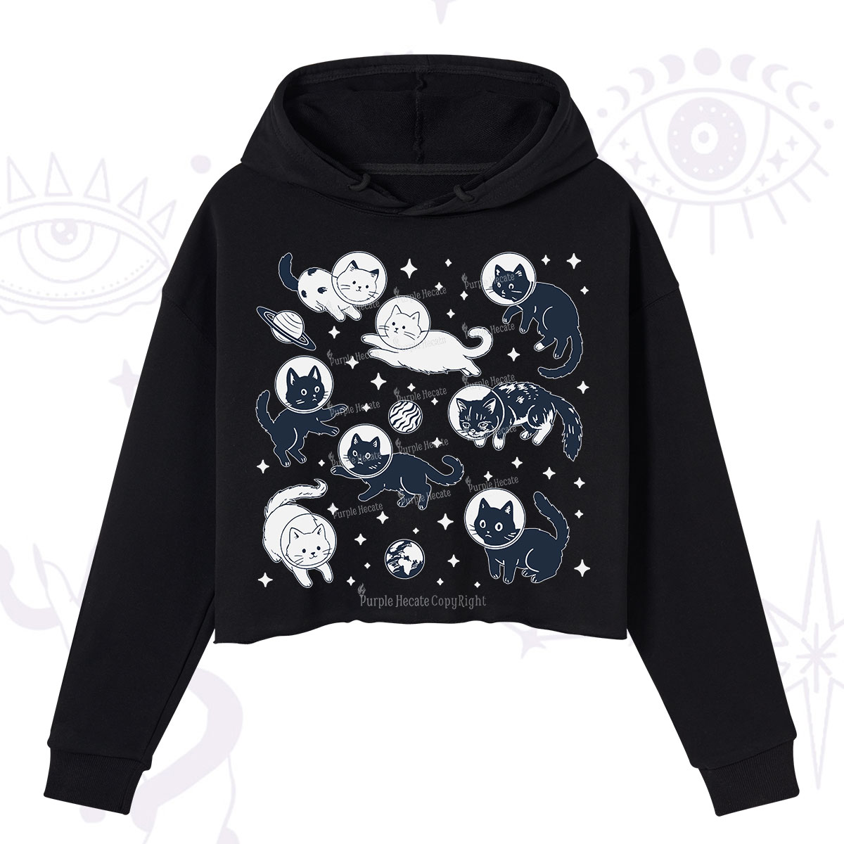 Purplehecate Cats in Space Crop Hoodie