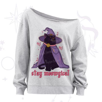Purplehecate Stay Meowgical Cat Off The Shoulder Sweatshirt
