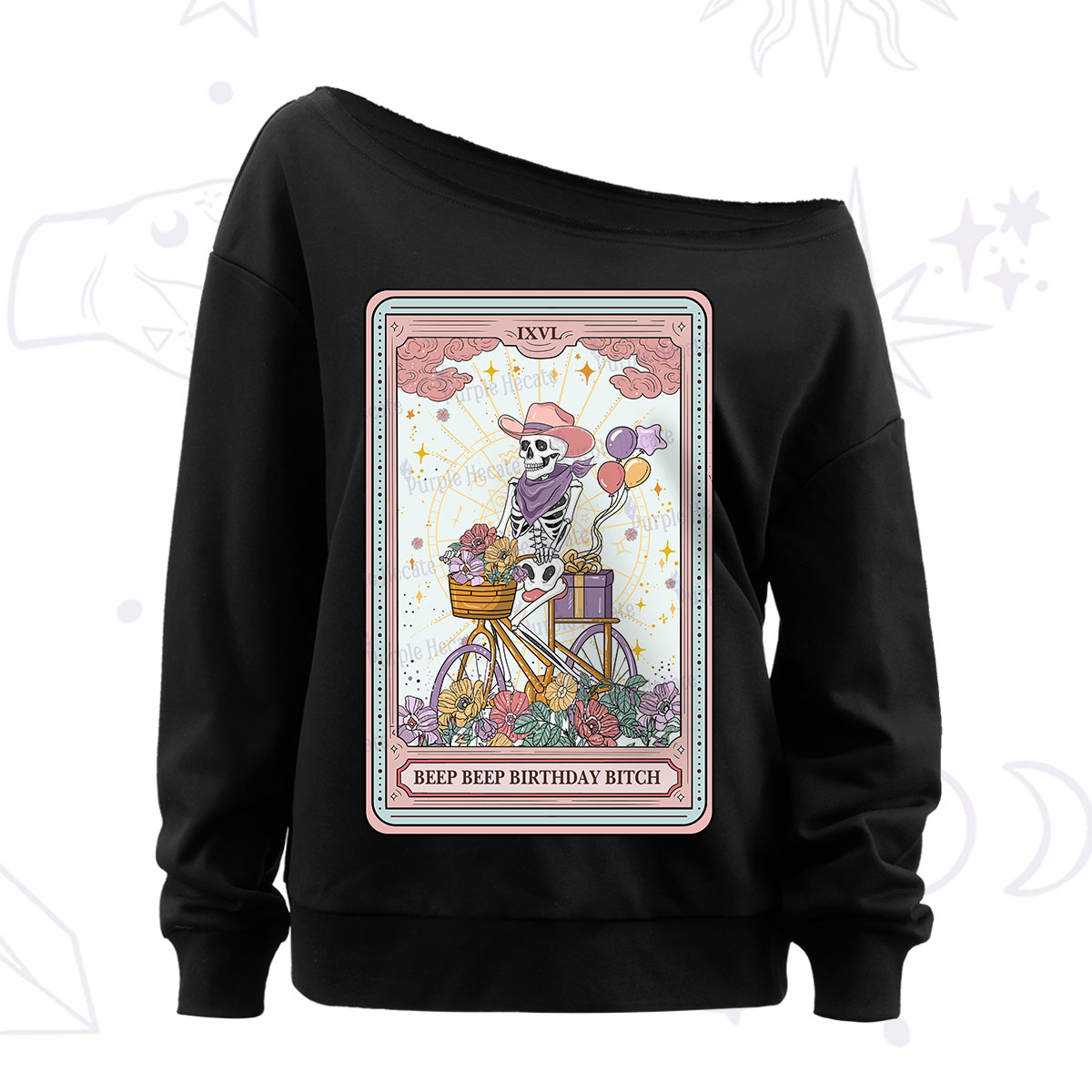 Purplehecate The Beep Beep Birthday Bitch Tarot Off The Shoulder Sweatshirt