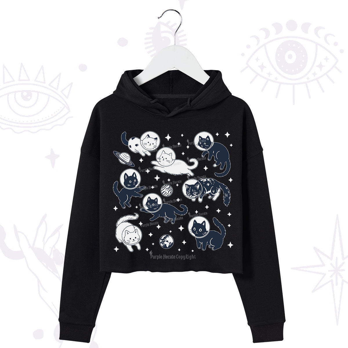 Purplehecate Cats in Space Crop Hoodie