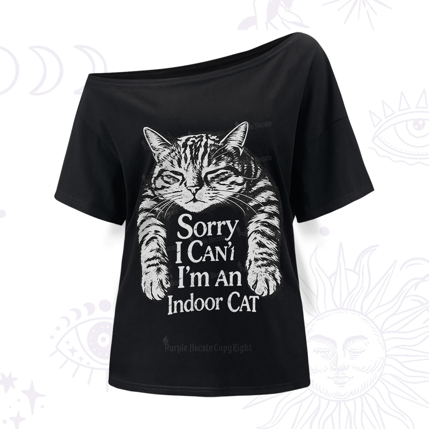 Purplehecate Sorry I Can't Go I'm an Indoor Cat One Shoulder T-Shirt