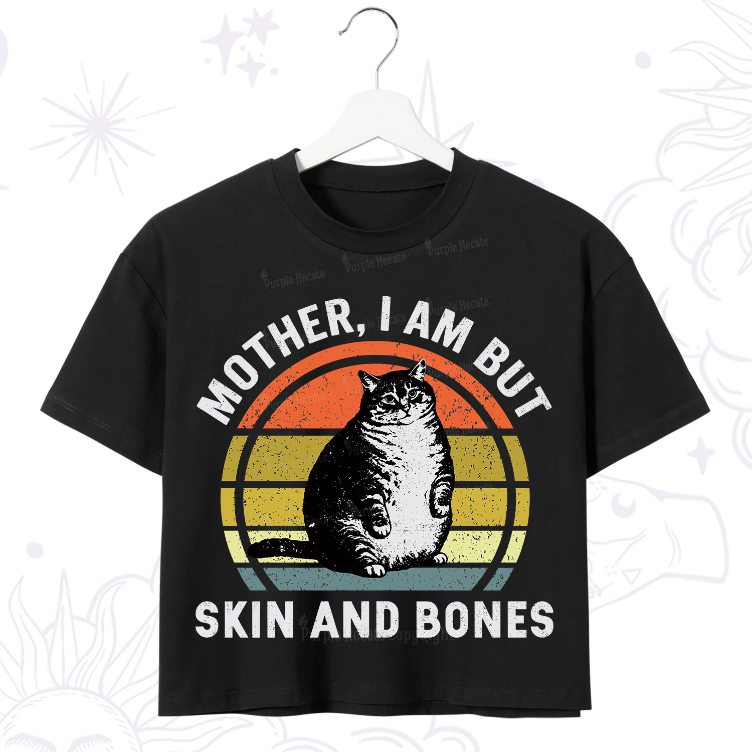 Purplehecate Mother I Am But Skin And Bones Funny Cat Crop T-Shirt