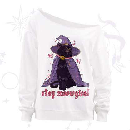 Purplehecate Stay Meowgical Cat Off The Shoulder Sweatshirt