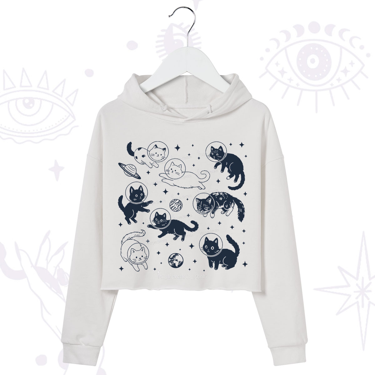 Purplehecate Cats in Space Crop Hoodie