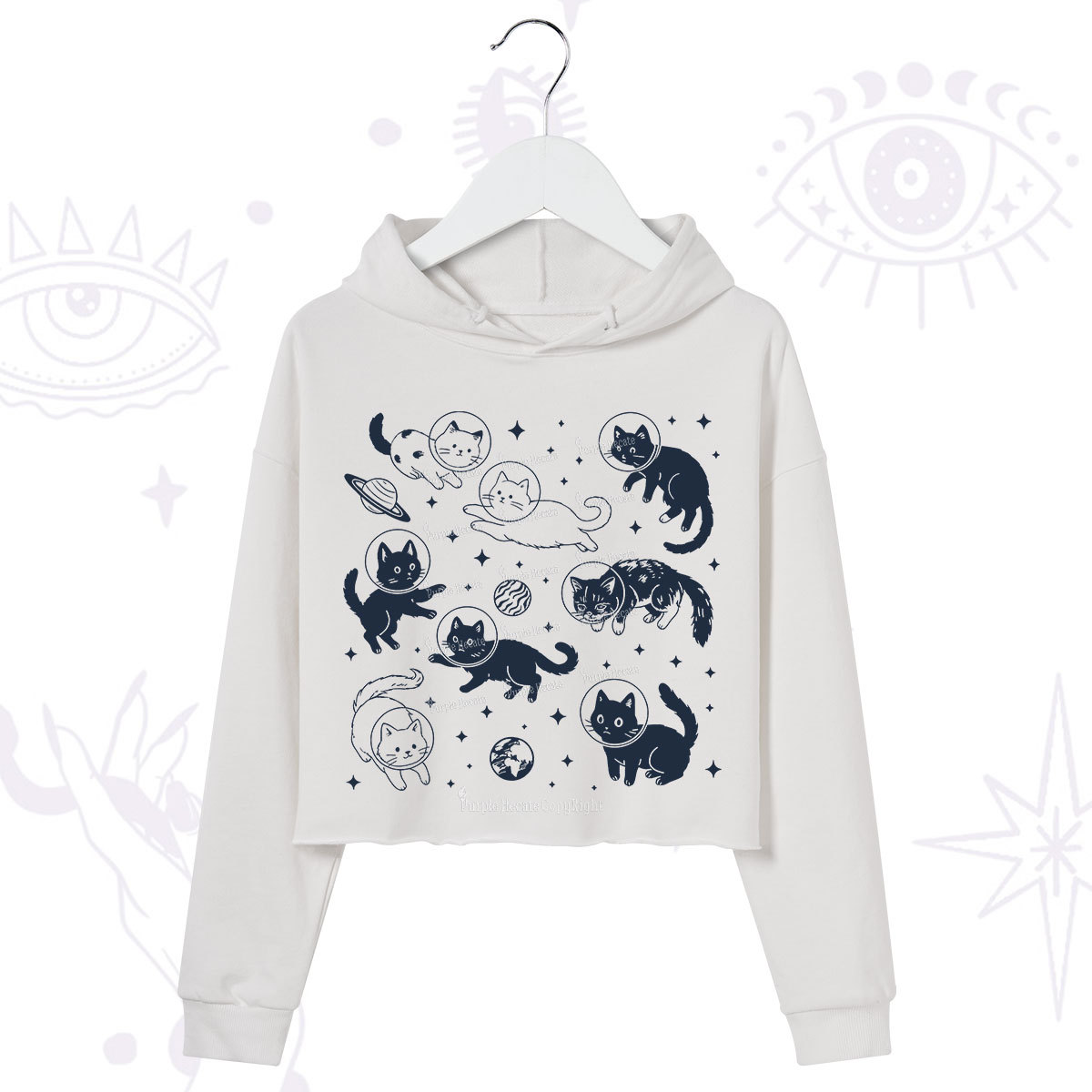 Purplehecate Cats in Space Crop Hoodie