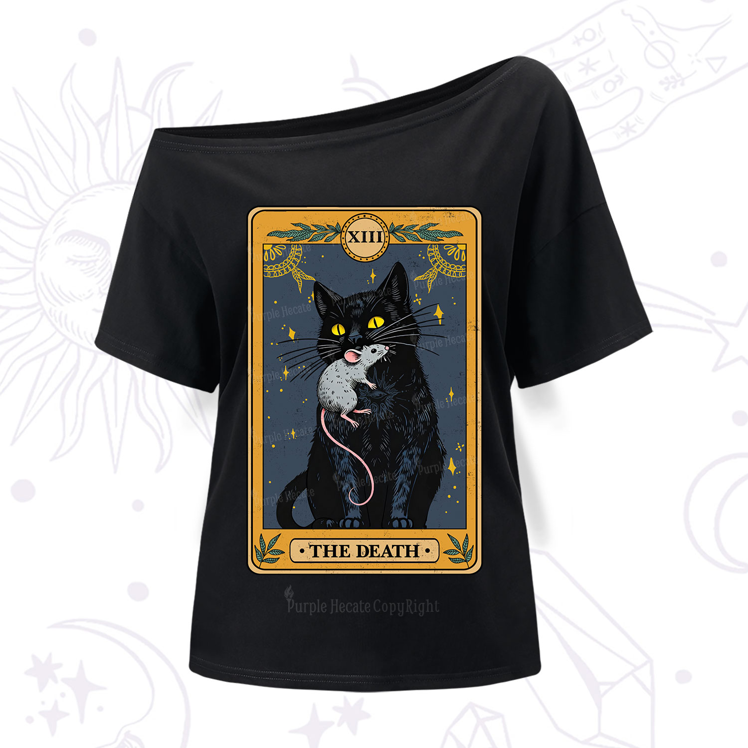 Purplehecate The Death Tarot Cat One Shoulder T-Shirt