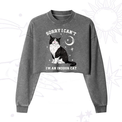 Purplehecate Sorry I Can't Go I'm an Indoor Cat Cropped Washed Sweatshirt