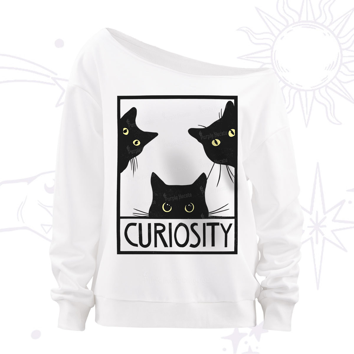 Purplehecate Curiosity Cat Off The Shoulder Sweatshirt