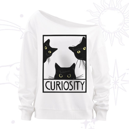 Purplehecate Curiosity Cat Off The Shoulder Sweatshirt