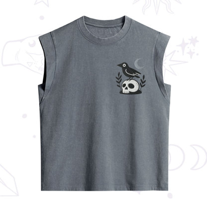 Purplehecate Witchy Crow Skull Embroidered Vintage Washed Tank