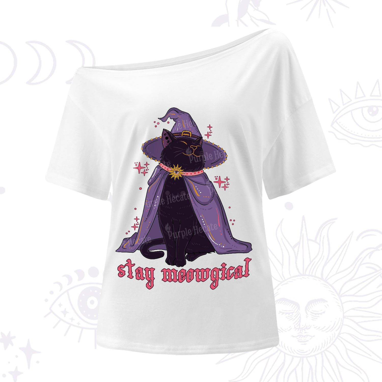 Purplehecate Stay Meowgical Cat One Shoulder T-Shirt