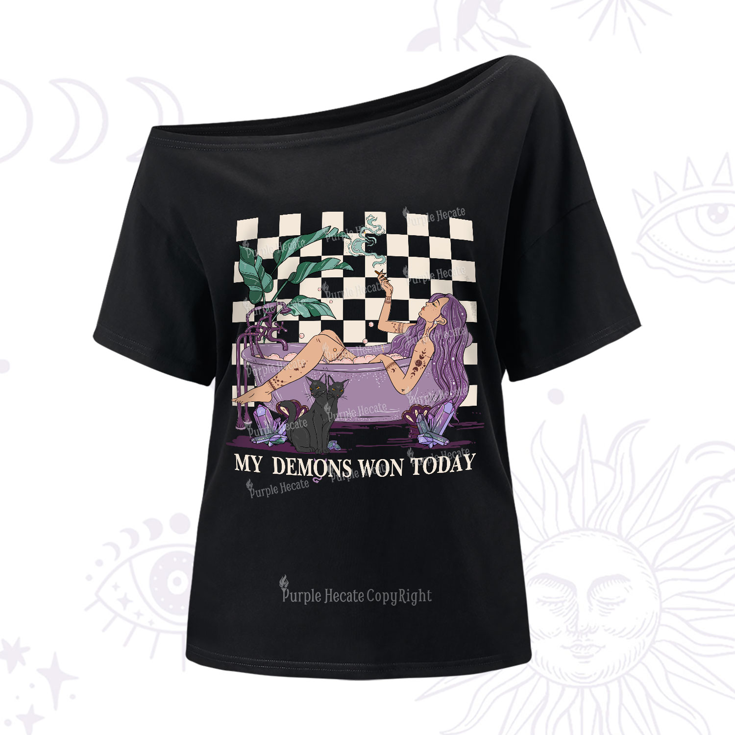 Purplehecate My Demons Won Today One-Shoulder T-Shirt