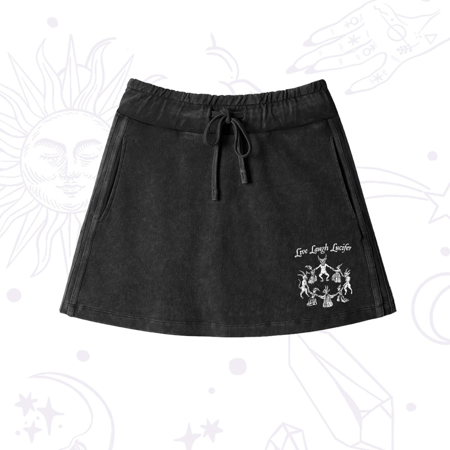 Purplehecate Live Laugh Lucifer Washed Drawstring Mini Skirt