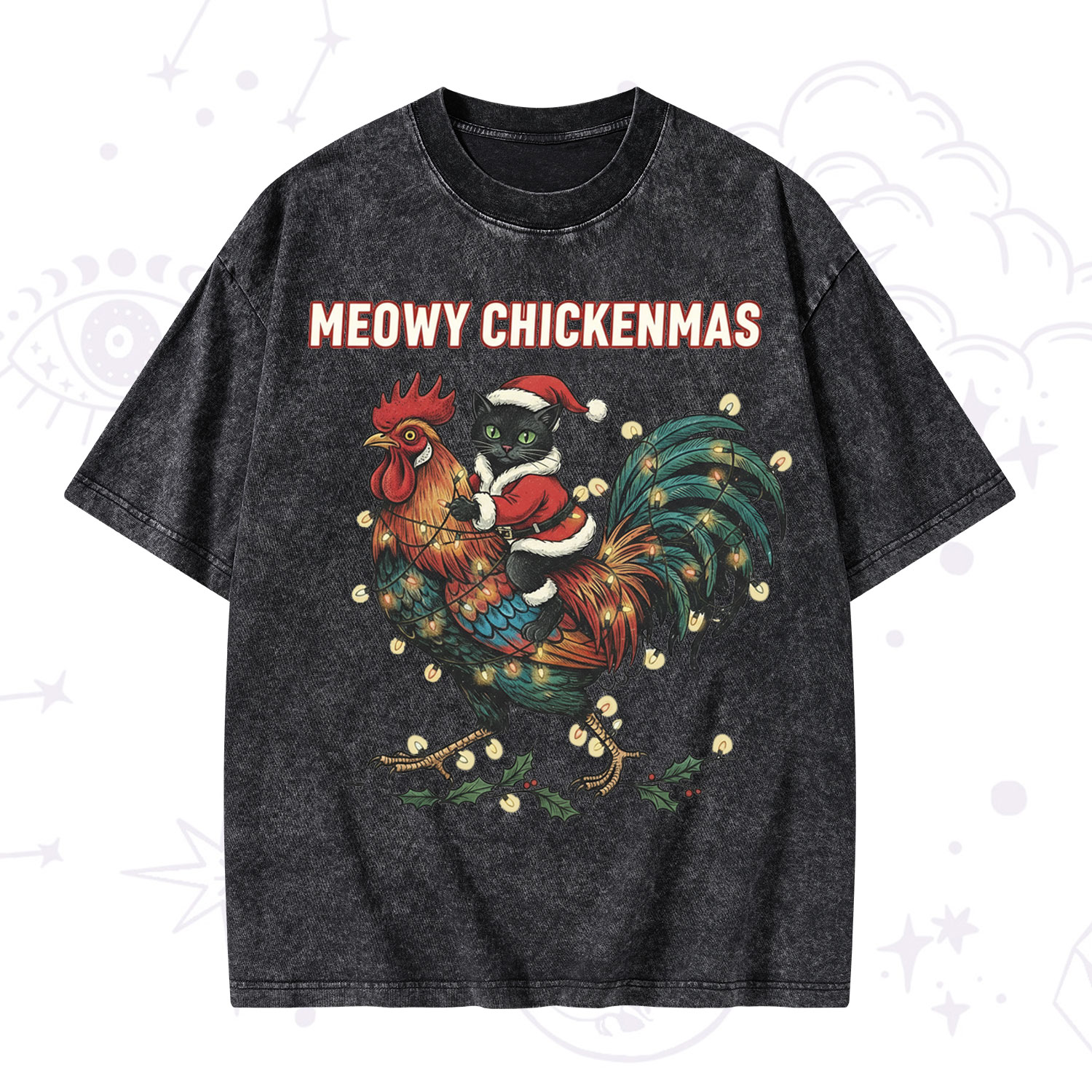 Purplehecate Meowy Chickenmas Christmas Washed T-Shirt