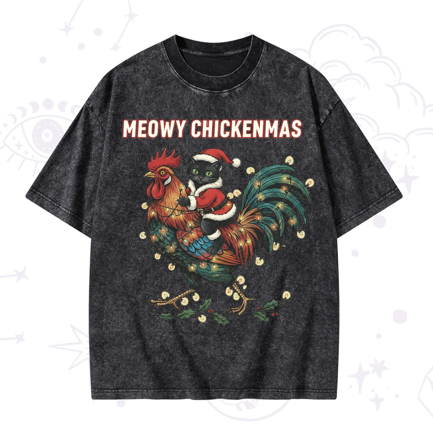Purplehecate Meowy Chickenmas Christmas Washed T-Shirt