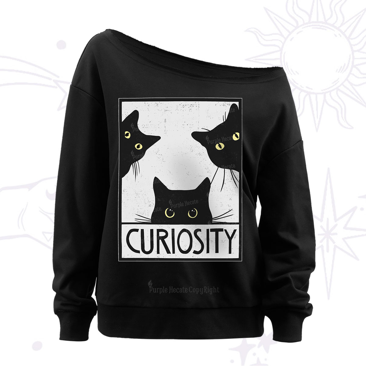 Purplehecate Curiosity Cat Off The Shoulder Sweatshirt