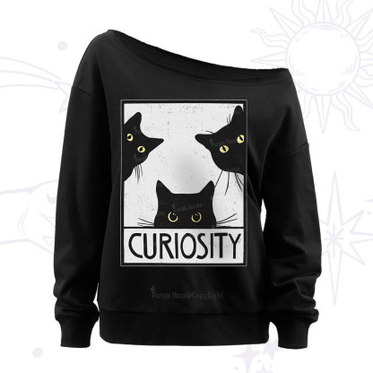 Purplehecate Curiosity Cat Off The Shoulder Sweatshirt