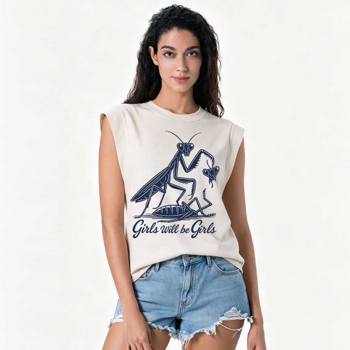 Purplehecate Girls Will Be Girls Praying Mantis Vintage Washed Tank