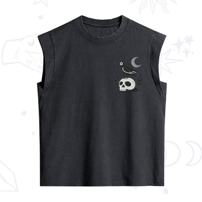 Purplehecate Witchy Crow Skull Embroidered Vintage Washed Tank