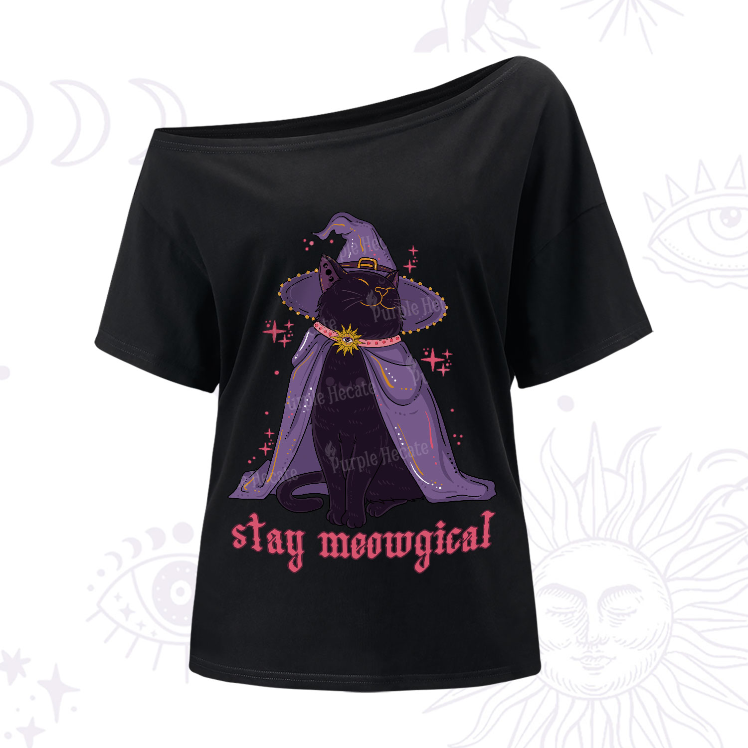 Purplehecate Stay Meowgical Cat One Shoulder T-Shirt