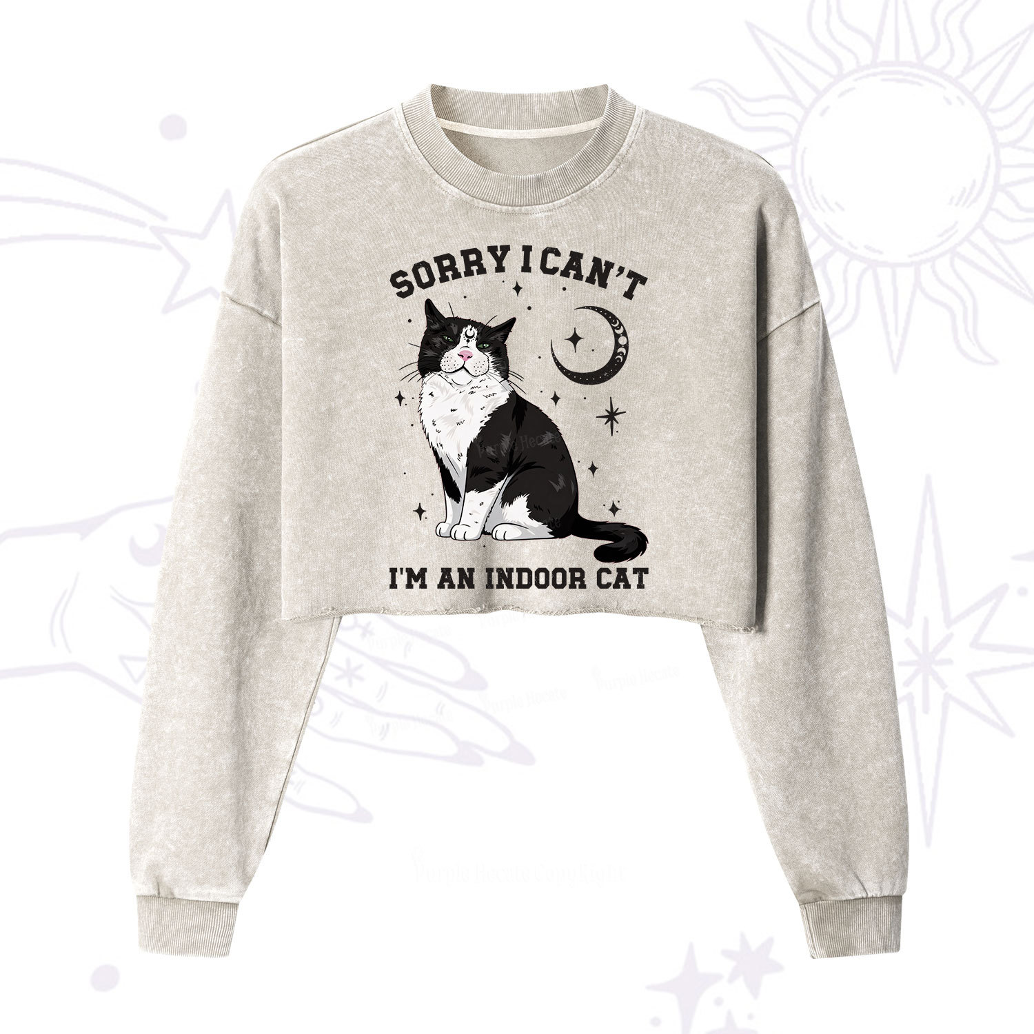 Purplehecate Sorry I Can't Go I'm an Indoor Cat Cropped Washed Sweatsh
