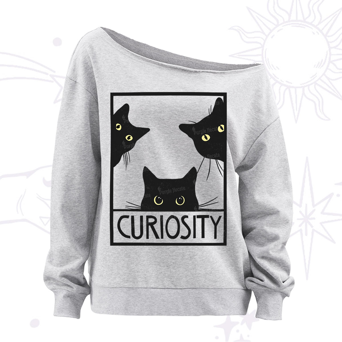 Purplehecate Curiosity Cat Off The Shoulder Sweatshirt