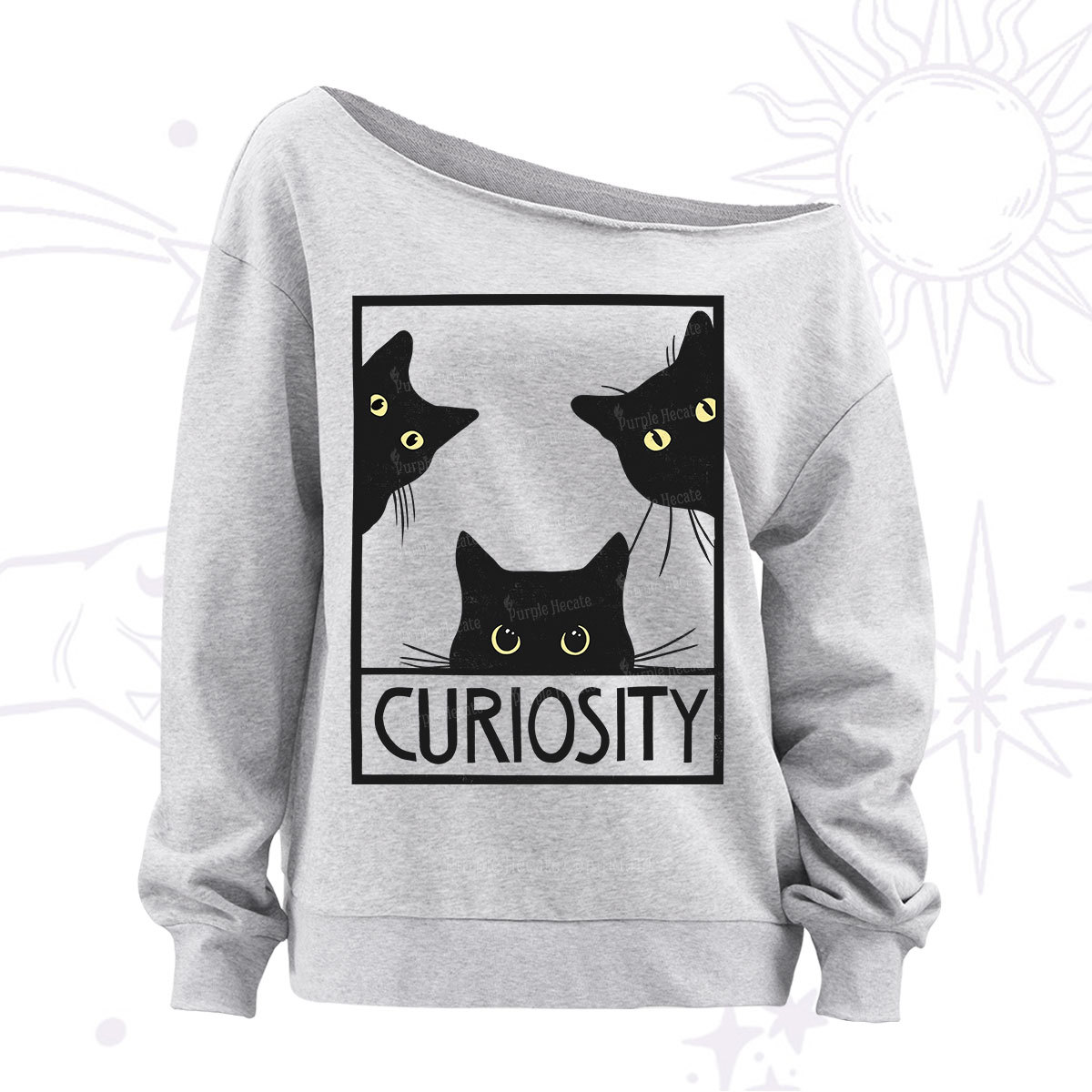 Purplehecate Curiosity Cat Off The Shoulder Sweatshirt