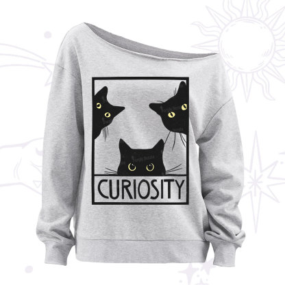Purplehecate Curiosity Cat Off The Shoulder Sweatshirt
